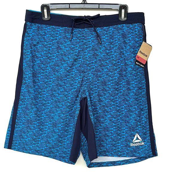 NEW REEBOK Mavericks Athletic Board Shorts Swimwear 9" Inseam UPF50+ Blue Small - Picture 1 of 5